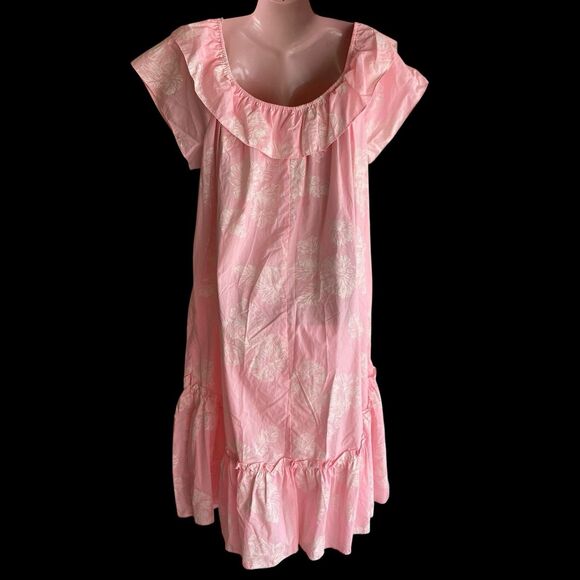 MuuMuu Dress Womens Extra Large Pink Floral Ruffle Hawaiian Sundress Pocket - Picture 4 of 5